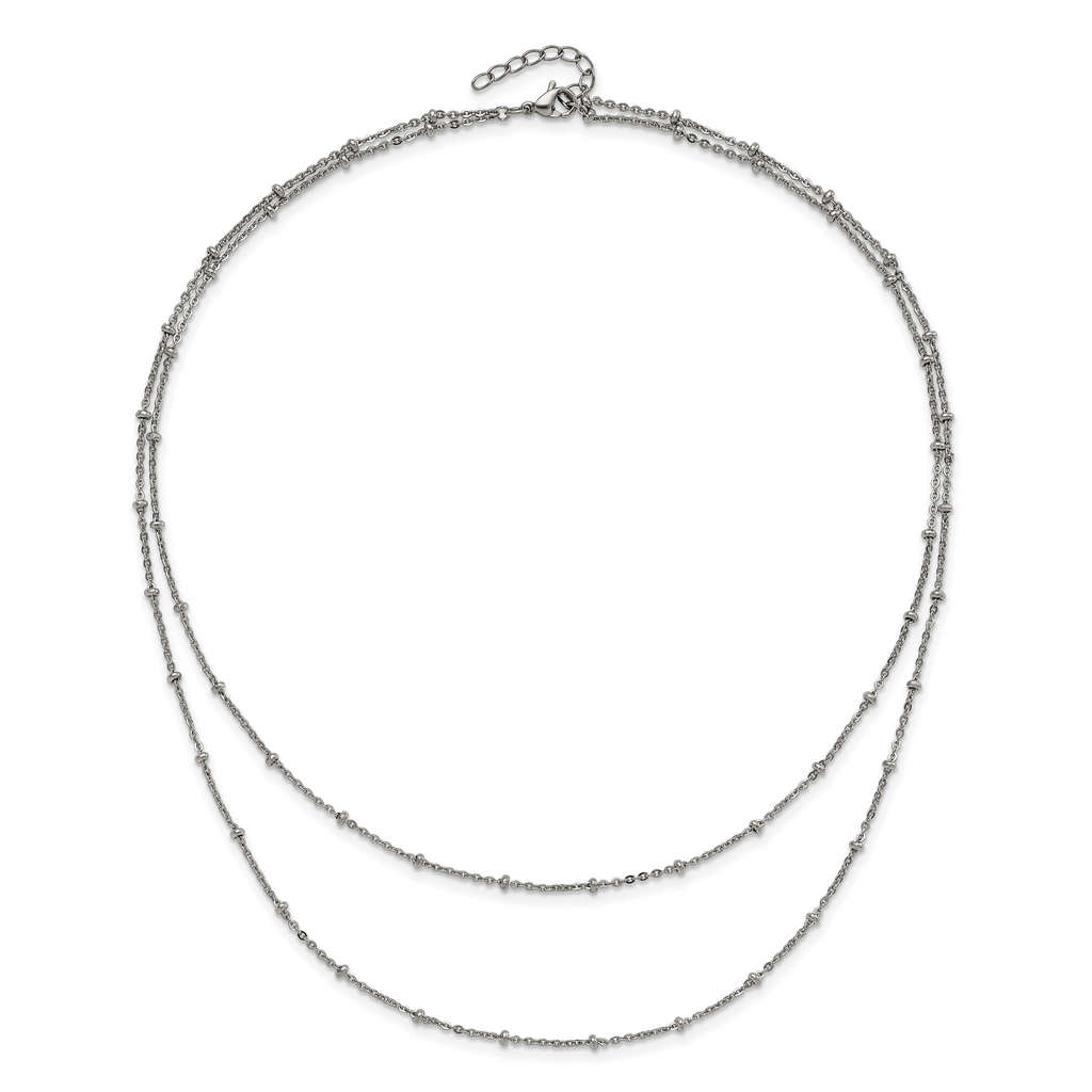 Chisel Stainless Steel Polished 2-Strand Beaded 16 inch with 1 inch Extension Necklace