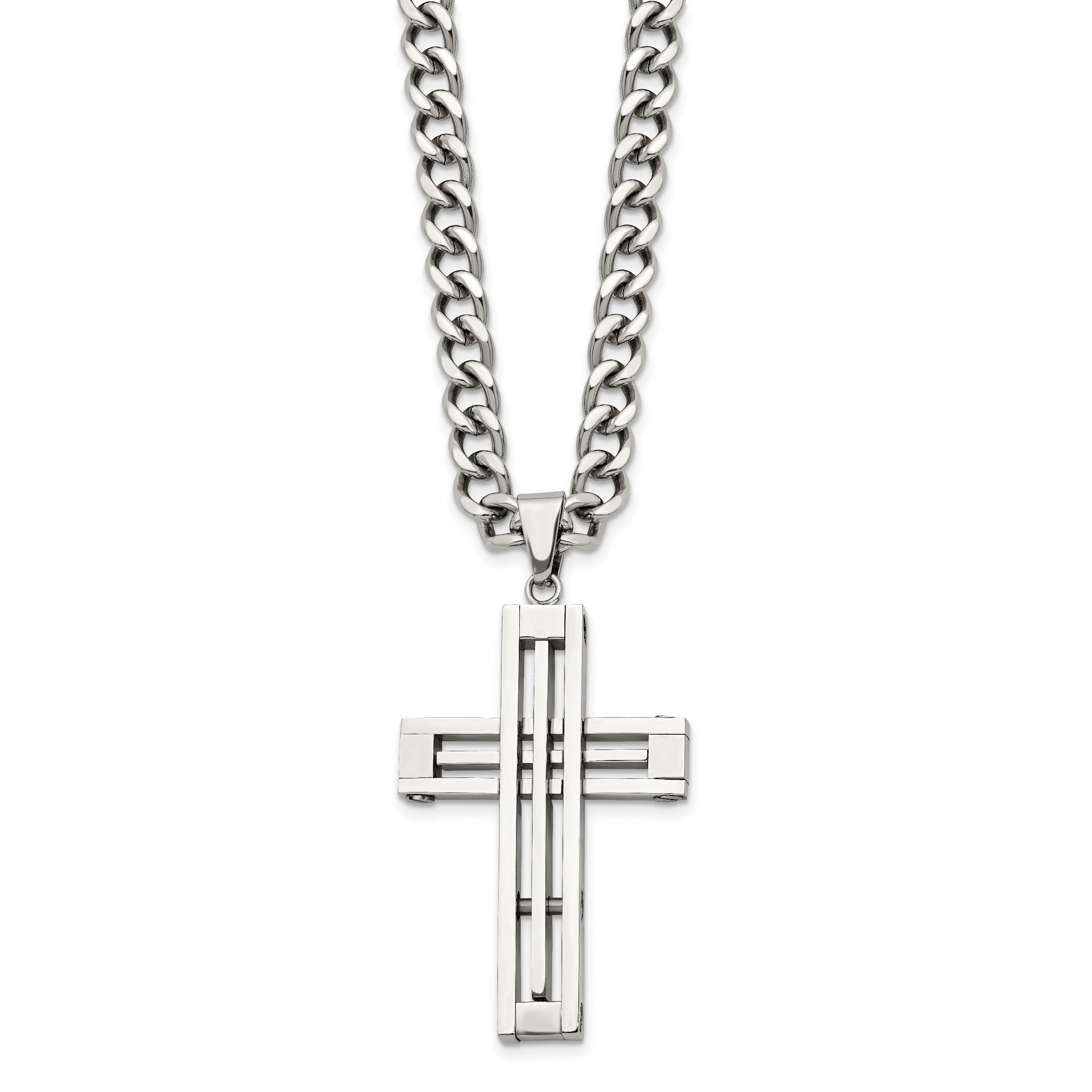Chisel Stainless Steel Polished Cross Pendant on a 22 inch Curb Chain Necklace