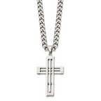 Chisel Stainless Steel Polished Cross Pendant on a 22 inch Curb Chain Necklace