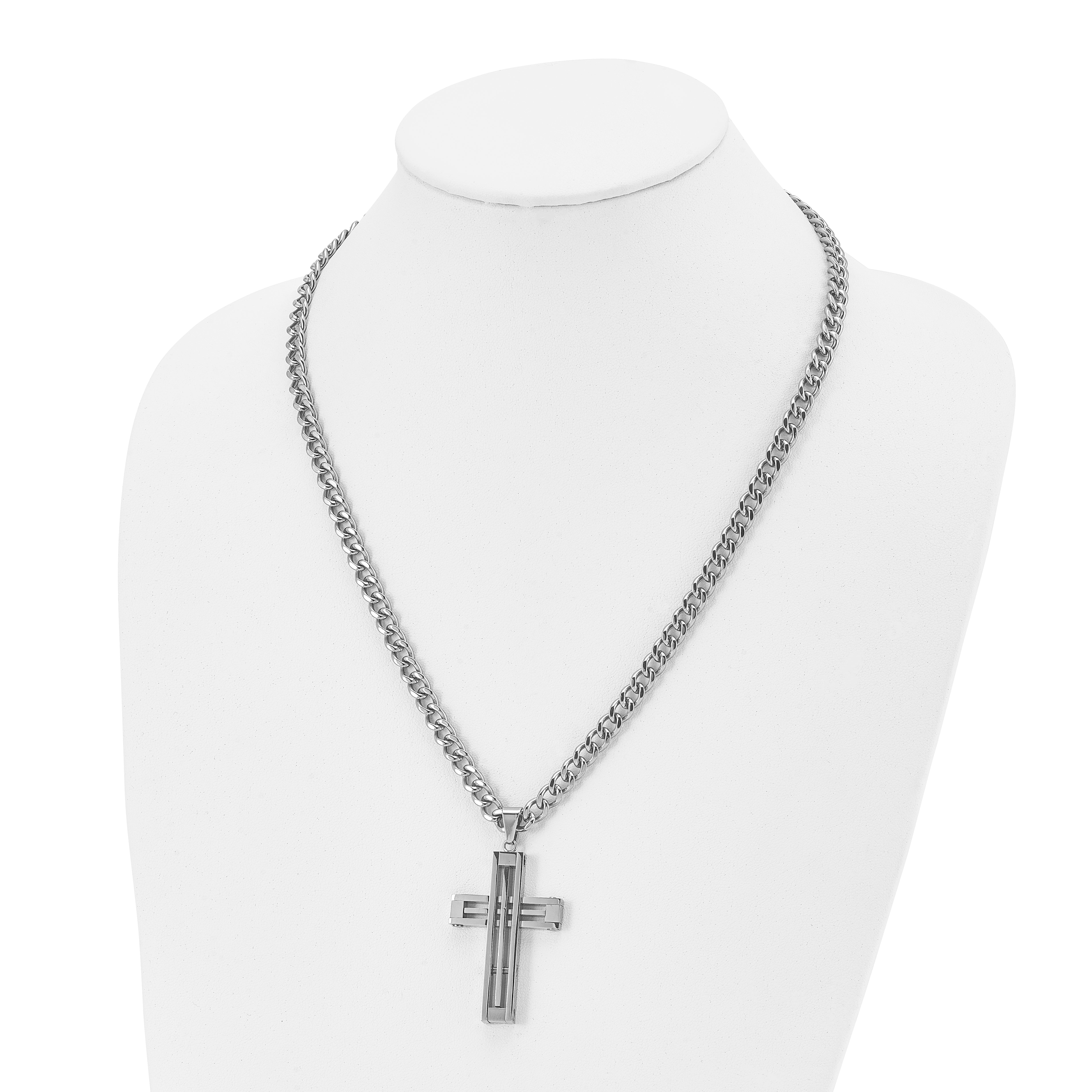 Chisel Stainless Steel Polished Cross Pendant on a 22 inch Curb Chain Necklace