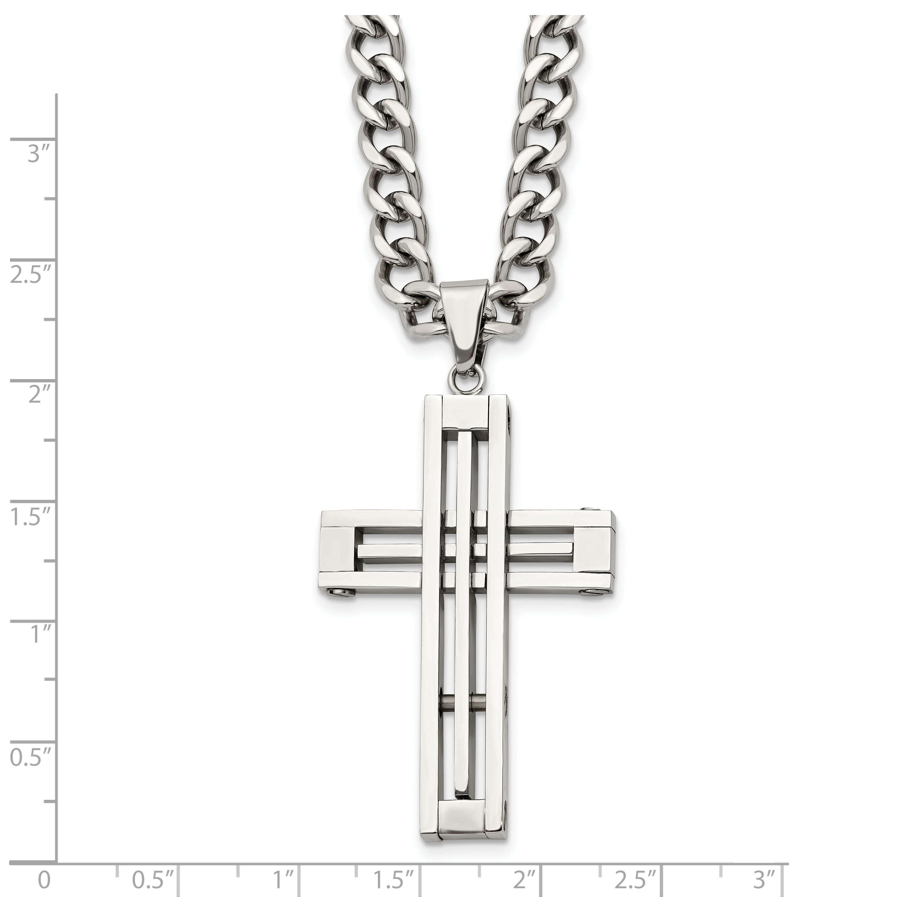Chisel Stainless Steel Polished Cross Pendant on a 22 inch Curb Chain Necklace