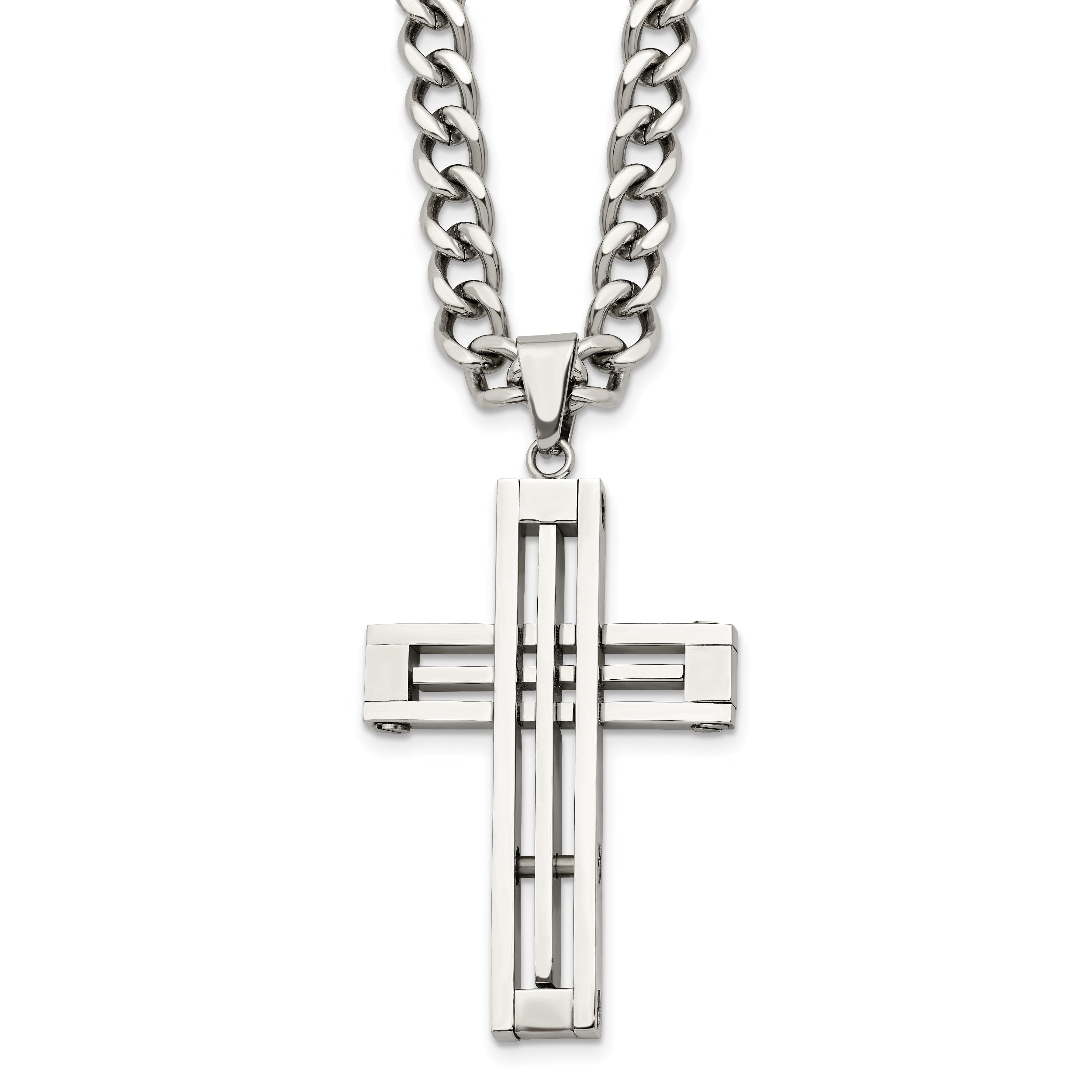 Chisel Stainless Steel Polished Cross Pendant on a 22 inch Curb Chain Necklace
