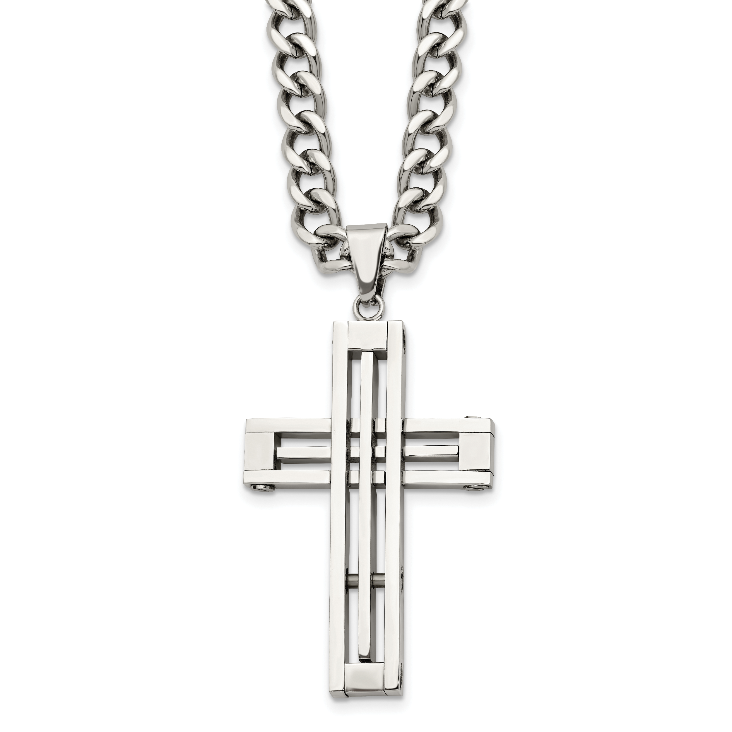 Chisel Stainless Steel Polished Cross Pendant on a 22 inch Curb Chain Necklace Main image