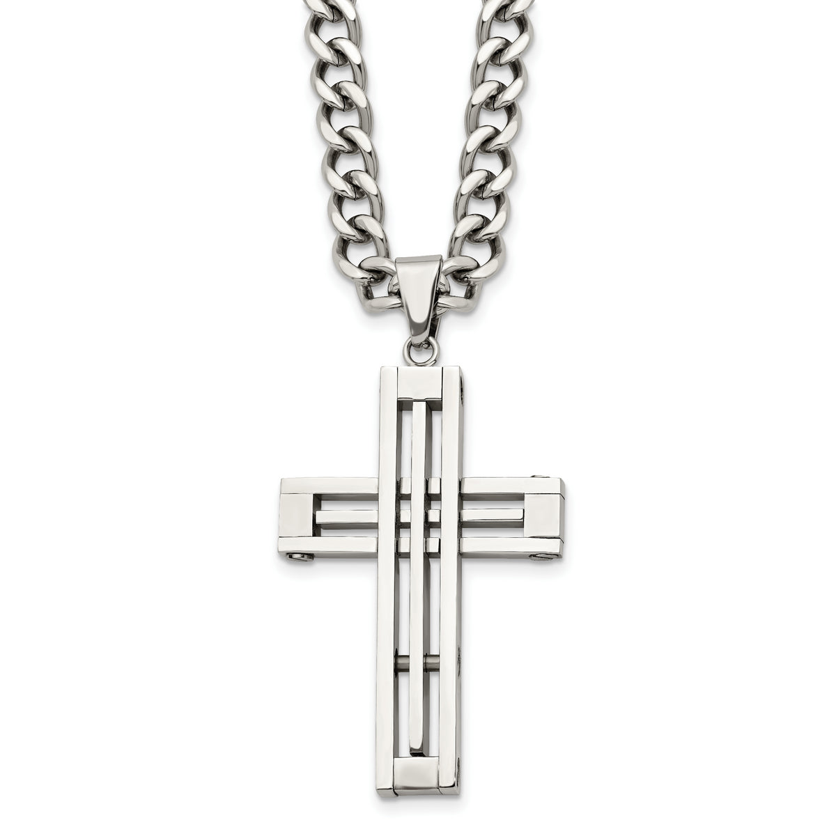 Chisel Stainless Steel Polished Cross Pendant on a 22 inch Curb Chain Necklace