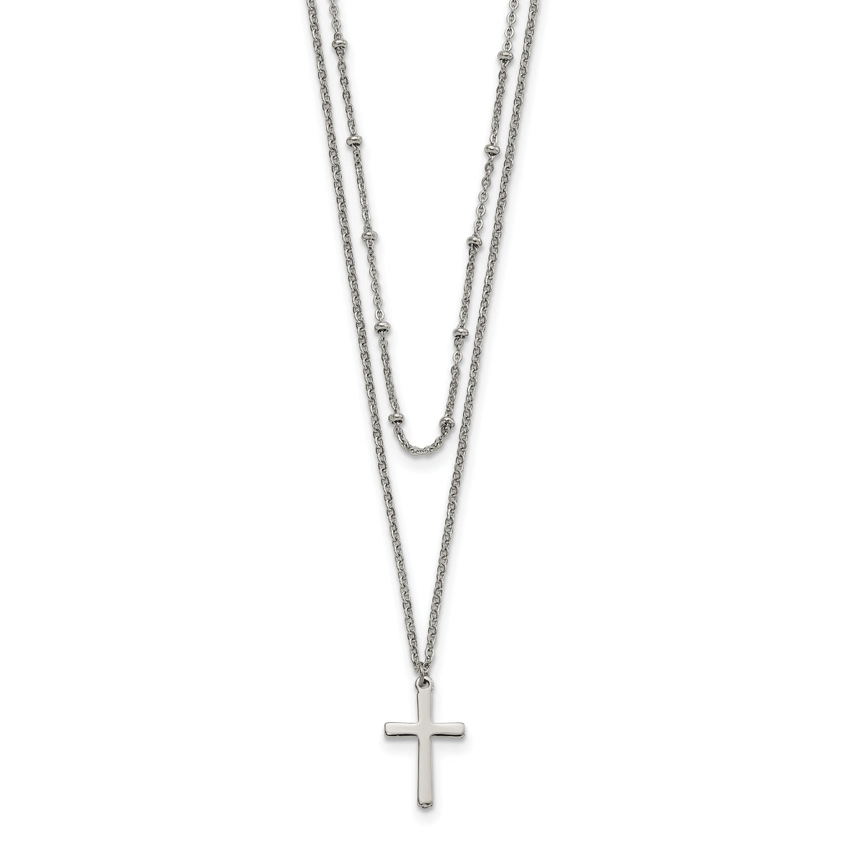 Chisel Stainless Steel Polished Cross 2 Strand 18.25 inch with 1 inch extension Necklace