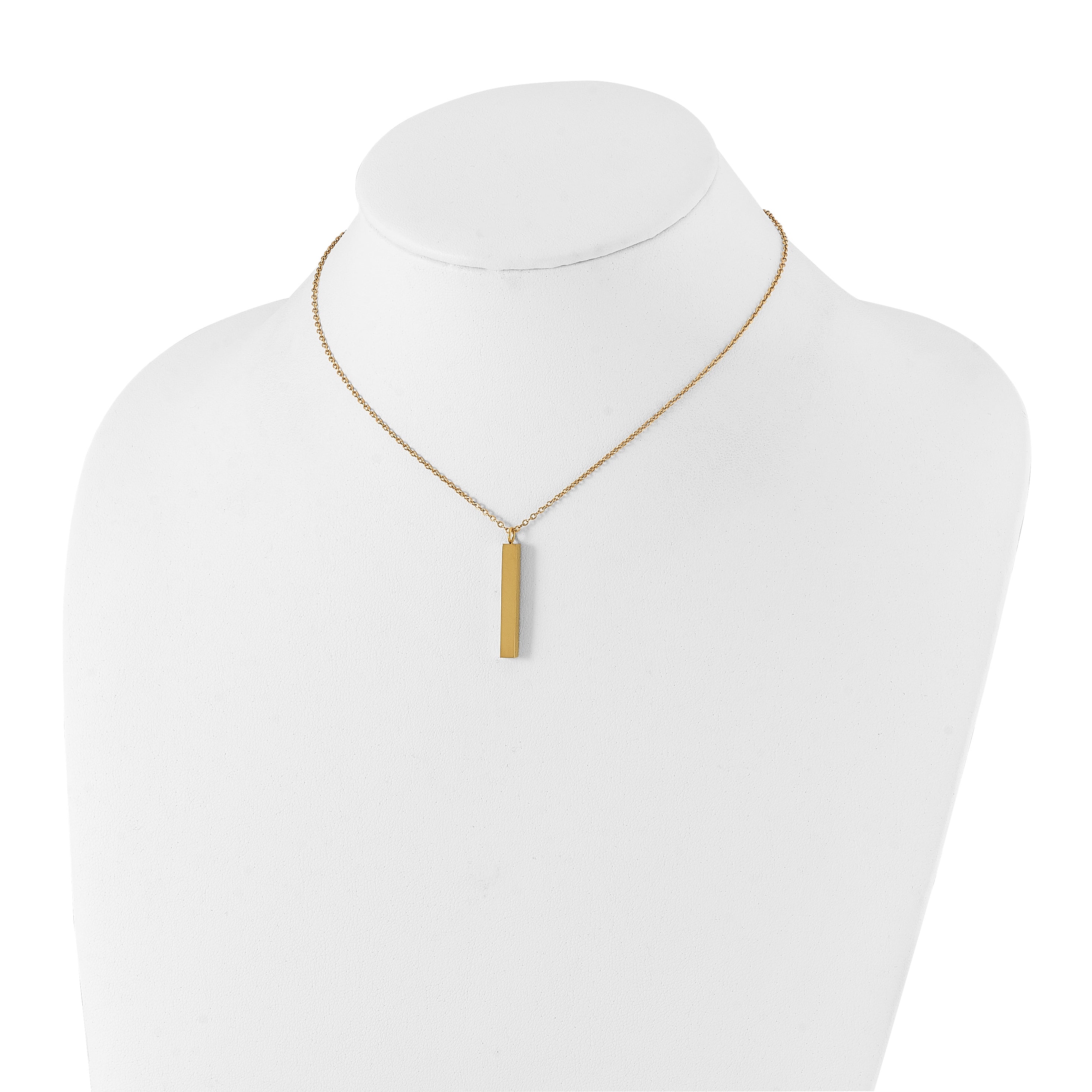 Chisel Stainless Steel Polished Yellow IP-plated Vertical Bar Dangle on a 15 inch Cable Chain with a 3 inch Extension Necklace