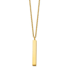 Chisel Stainless Steel Polished Yellow IP-plated Vertical Bar Dangle on a 15 inch Cable Chain with a 3 inch Extension Necklace