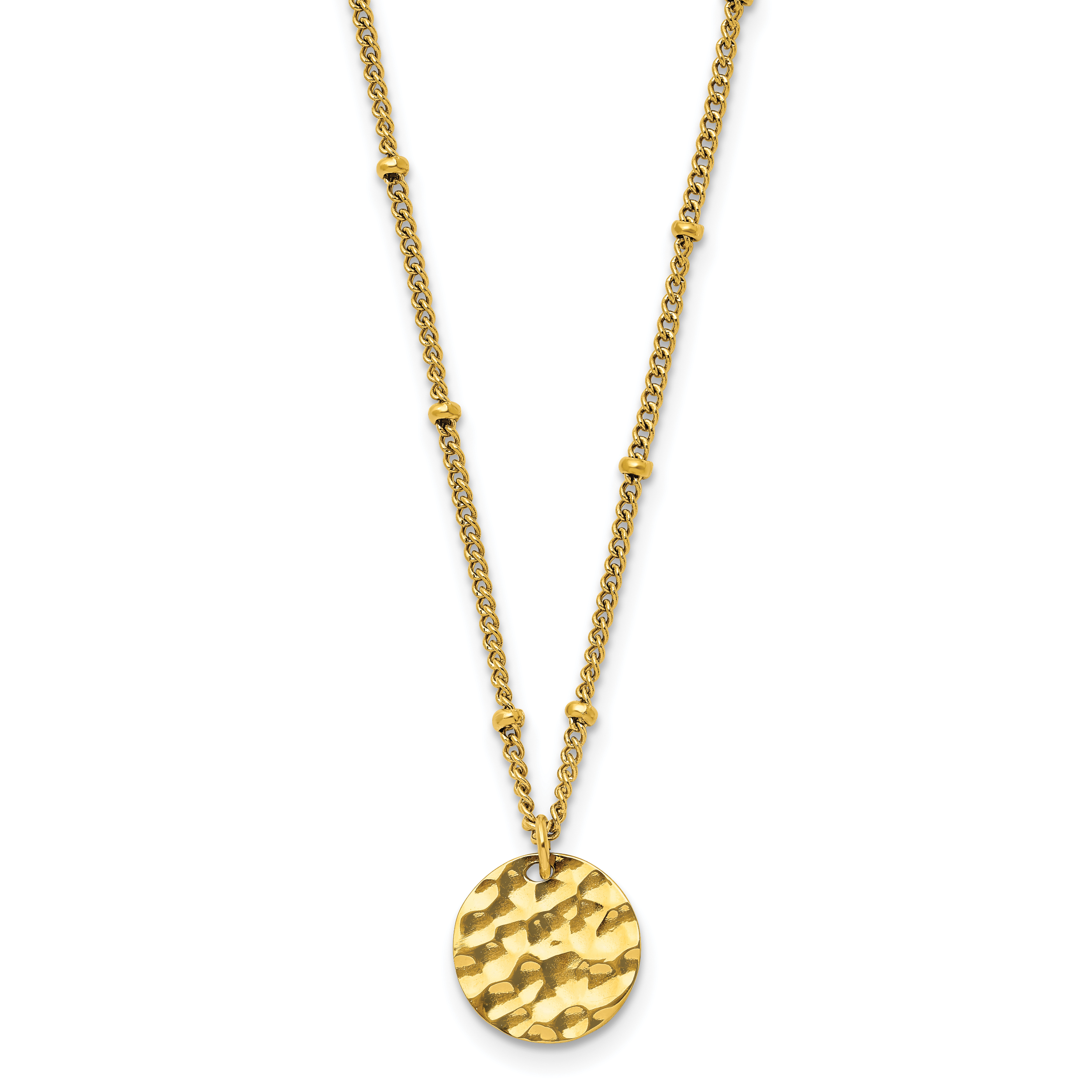 Chisel Stainless Steel Polished and Hammered Yellow IP-plated Circle Pendant on a 15 inch Curb Chain with a 2.5 inch Extension Necklace Main image