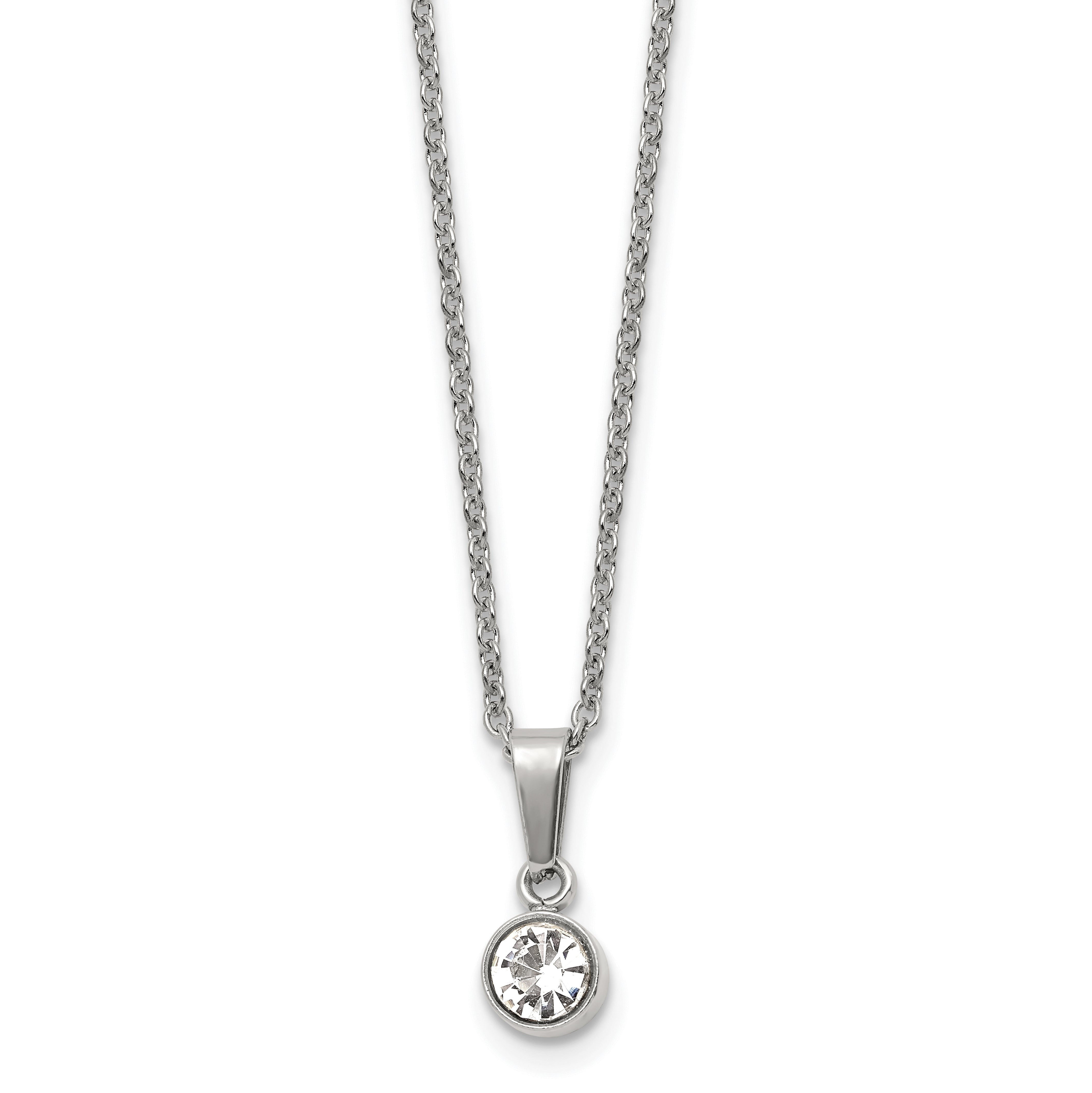 Chisel Stainless Steel Polished Crystal Pendant on a 16 inch Cable Chain with a 2 inch Extension Necklace Main image