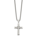 Men's Polished Cubic Zirconia Cross Stainless Steel Box Chain Necklace 3.1mm