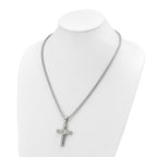 Men's Polished Cubic Zirconia Cross Stainless Steel Box Chain Necklace 3.1mm