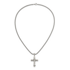 Men's Polished Cubic Zirconia Cross Stainless Steel Box Chain Necklace 3.1mm