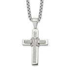 Men's Polished Cubic Zirconia Cross Stainless Steel Box Chain Necklace 3.1mm