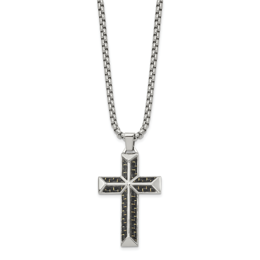 Men's Polished Cross Stainless Steel Box Chain Necklace 3.1mm