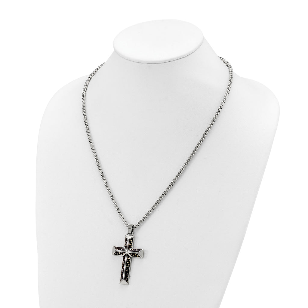 Men's Polished Cross Stainless Steel Box Chain Necklace 3.1mm
