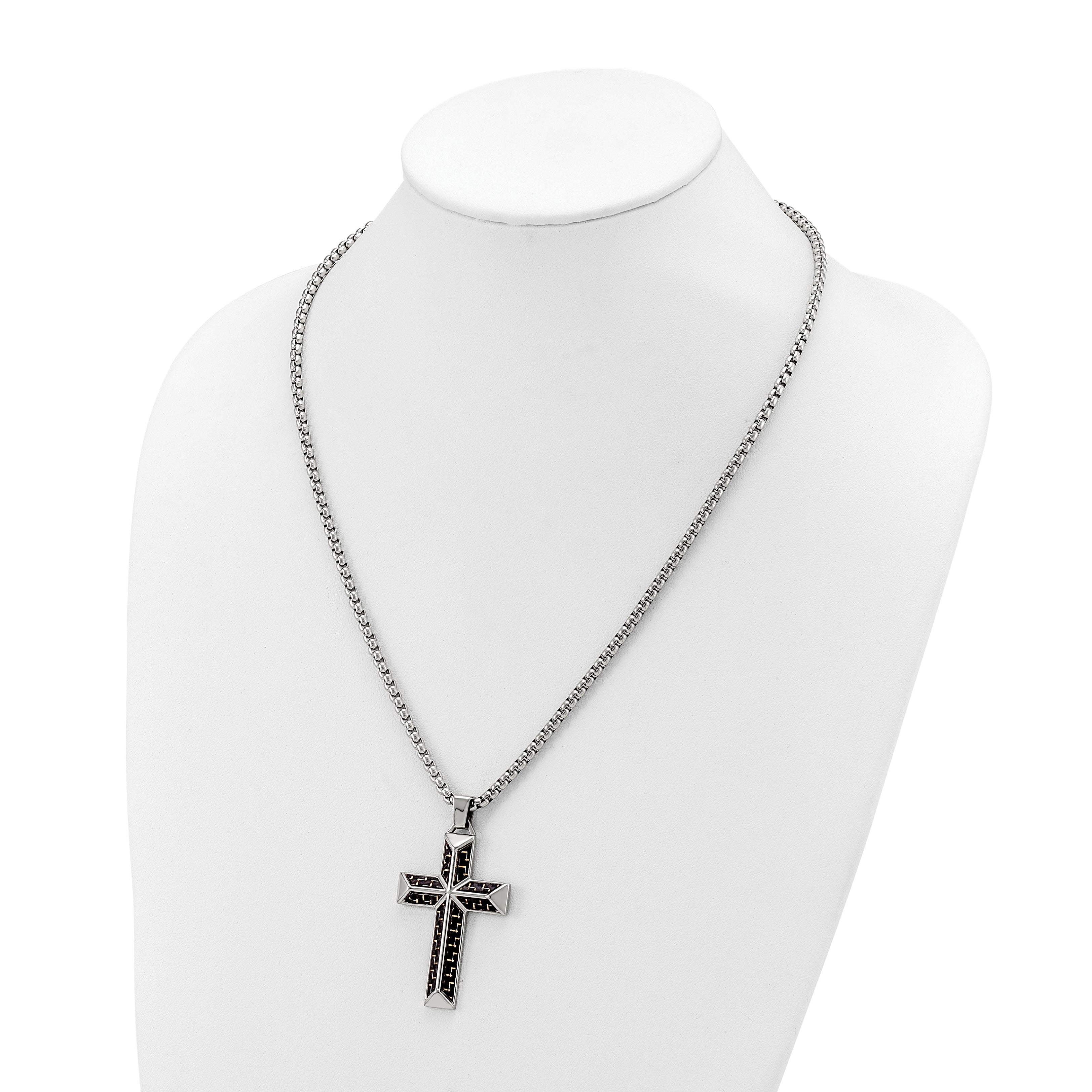 Men's Polished Cross Stainless Steel Box Chain Necklace 3.1mm