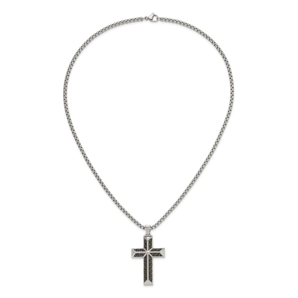 Men's Polished Cross Stainless Steel Box Chain Necklace 3.1mm