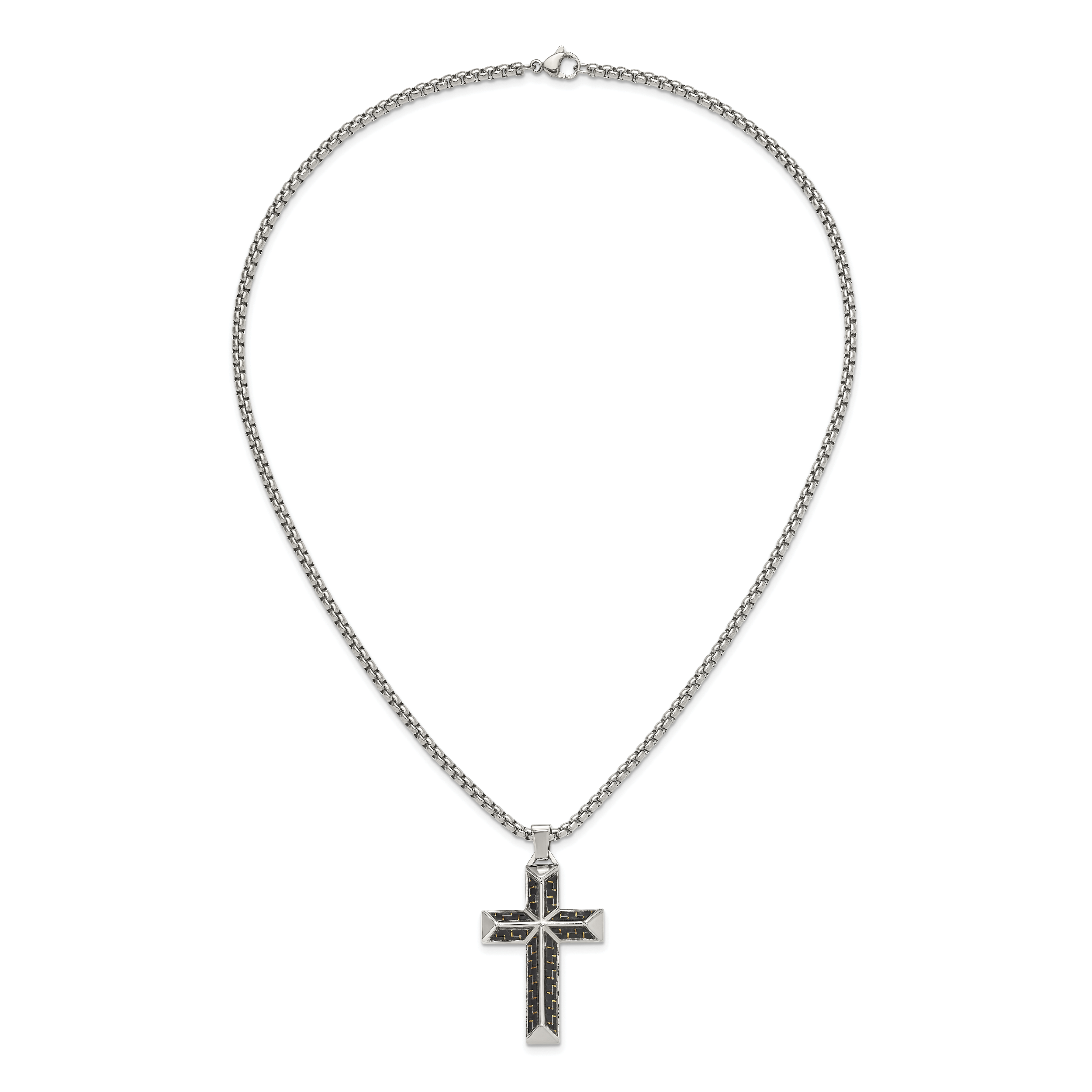 Men's Polished Cross Stainless Steel Box Chain Necklace 3.1mm