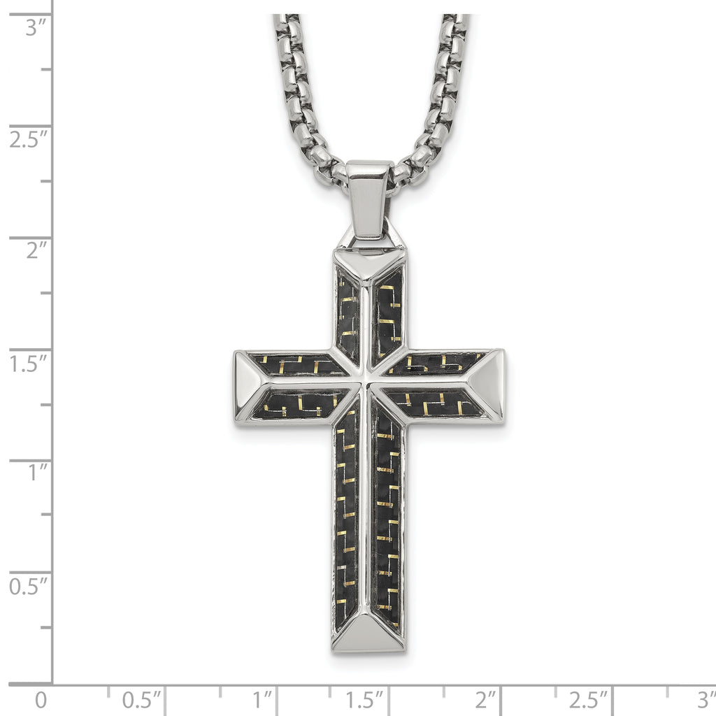 Men's Polished Cross Stainless Steel Box Chain Necklace 3.1mm