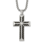 Men's Polished Cross Stainless Steel Box Chain Necklace 3.1mm