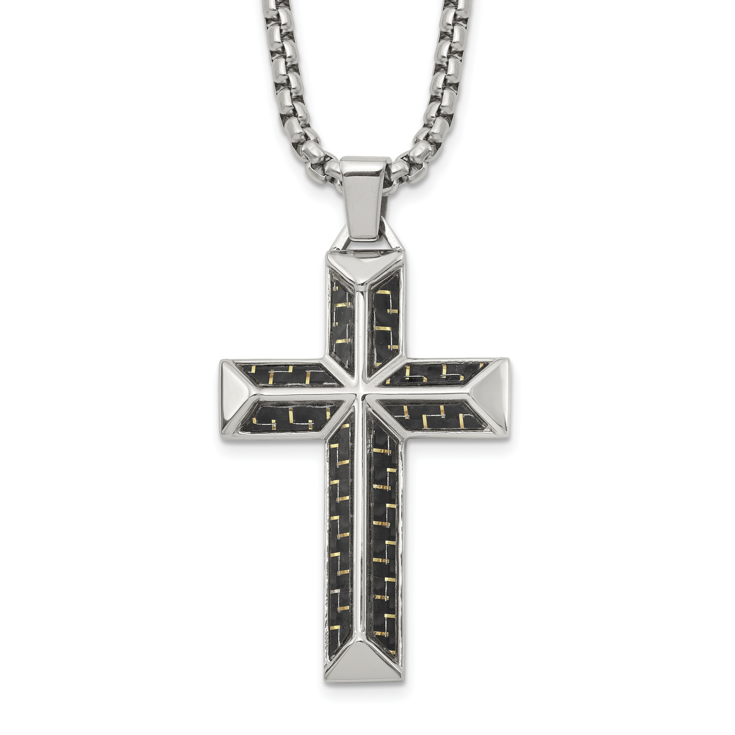 Men's Polished Cross Stainless Steel Box Chain Necklace 3.1mm