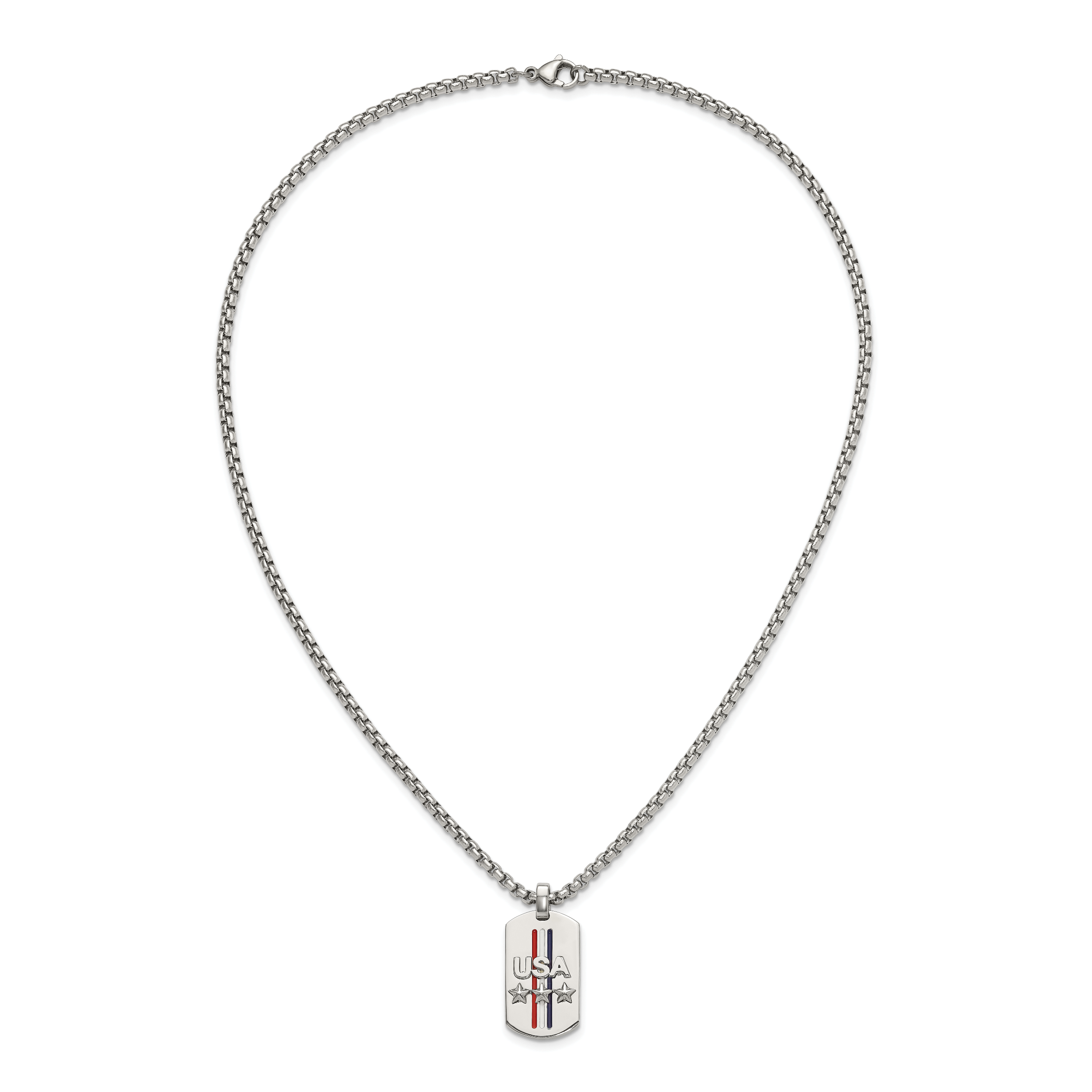 Men's Polished Star Stainless Steel Box Chain Pendant Necklace 3.5mm