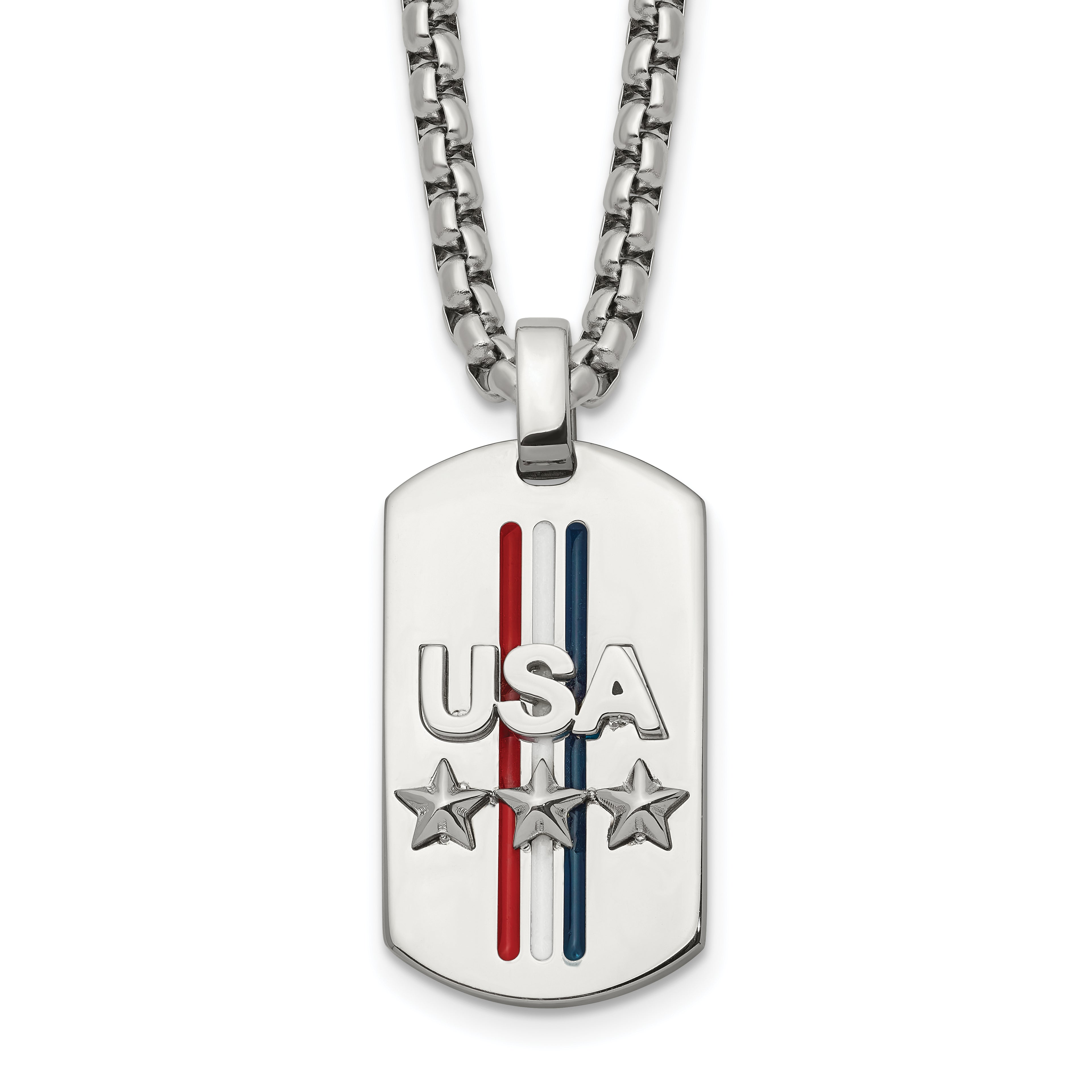 Men's Polished Star Stainless Steel Box Chain Pendant Necklace 3.5mm