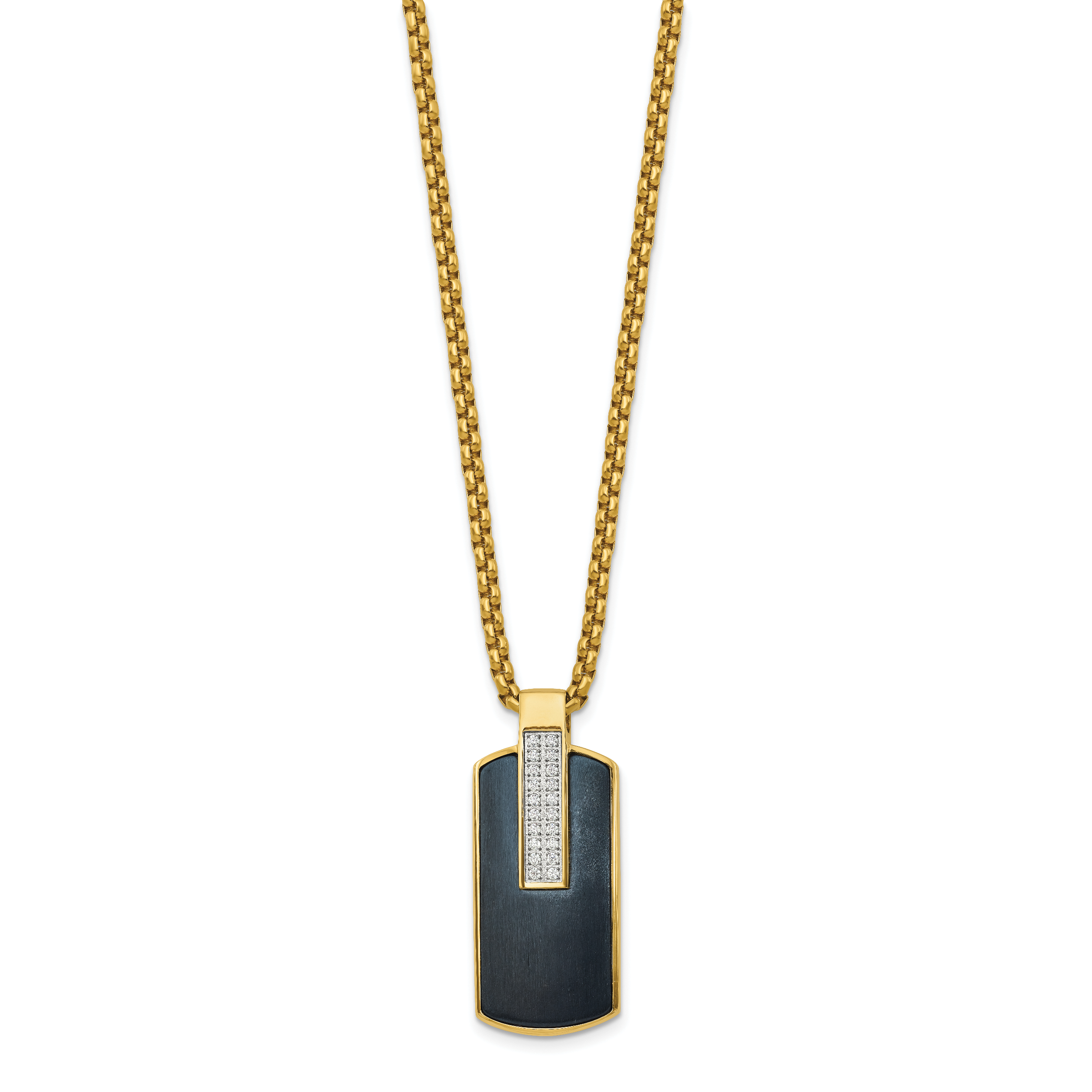 Men's Gold-Tone Polished Cubic Zirconia Dog Tag Stainless Steel Box Chain Pendant Necklace 2.55mm Secondary image