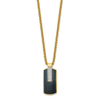 Men's Gold-Tone Polished Cubic Zirconia Dog Tag Stainless Steel Box Chain Pendant Necklace 2.55mm