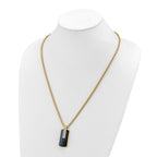Men's Gold-Tone Polished Cubic Zirconia Dog Tag Stainless Steel Box Chain Pendant Necklace 2.55mm