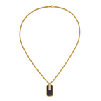 Men's Gold-Tone Polished Cubic Zirconia Dog Tag Stainless Steel Box Chain Pendant Necklace 2.55mm