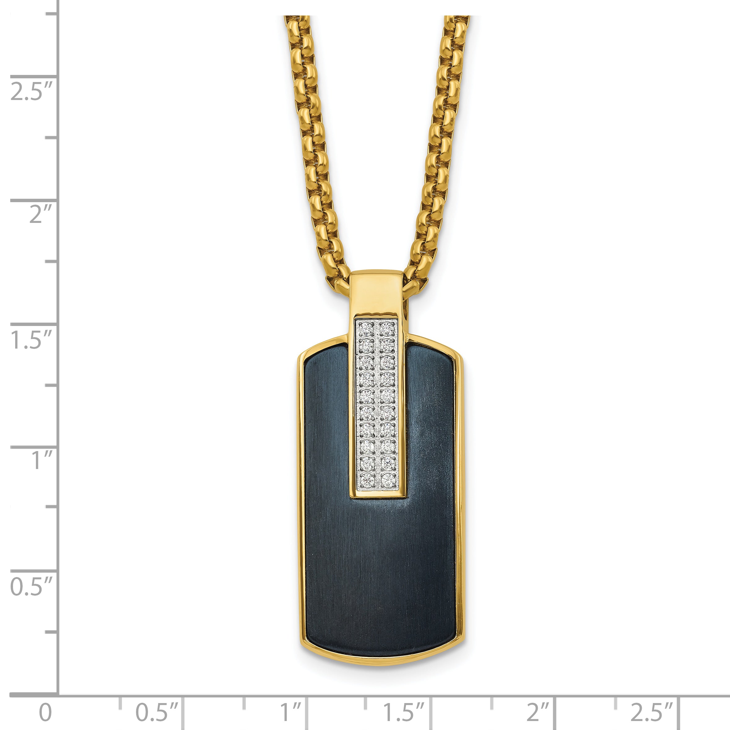 Men's Gold-Tone Polished Cubic Zirconia Dog Tag Stainless Steel Box Chain Pendant Necklace 2.55mm