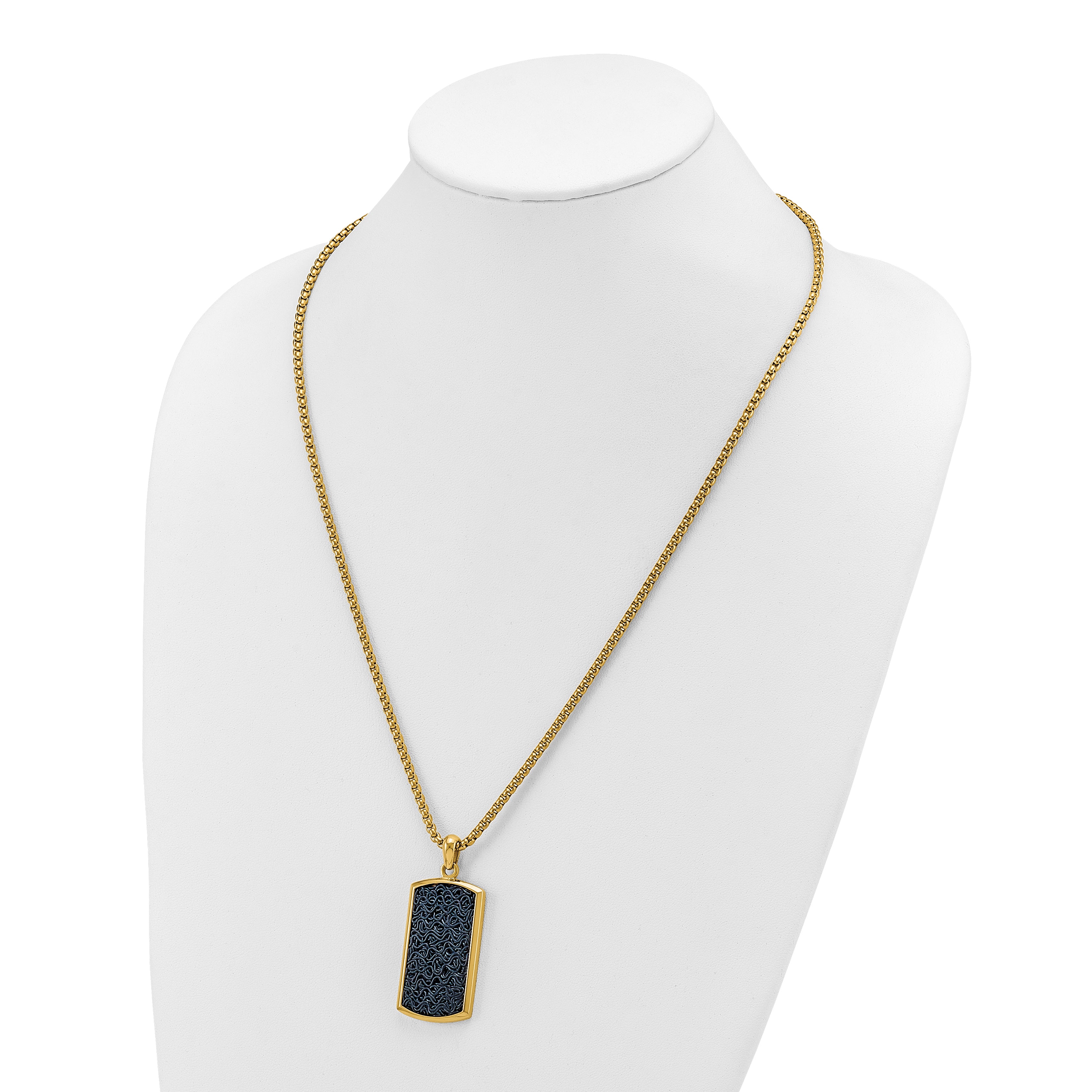 Men's Gold-Tone Polished Dog Tag Stainless Steel Box Chain Pendant Necklace 2.55mm