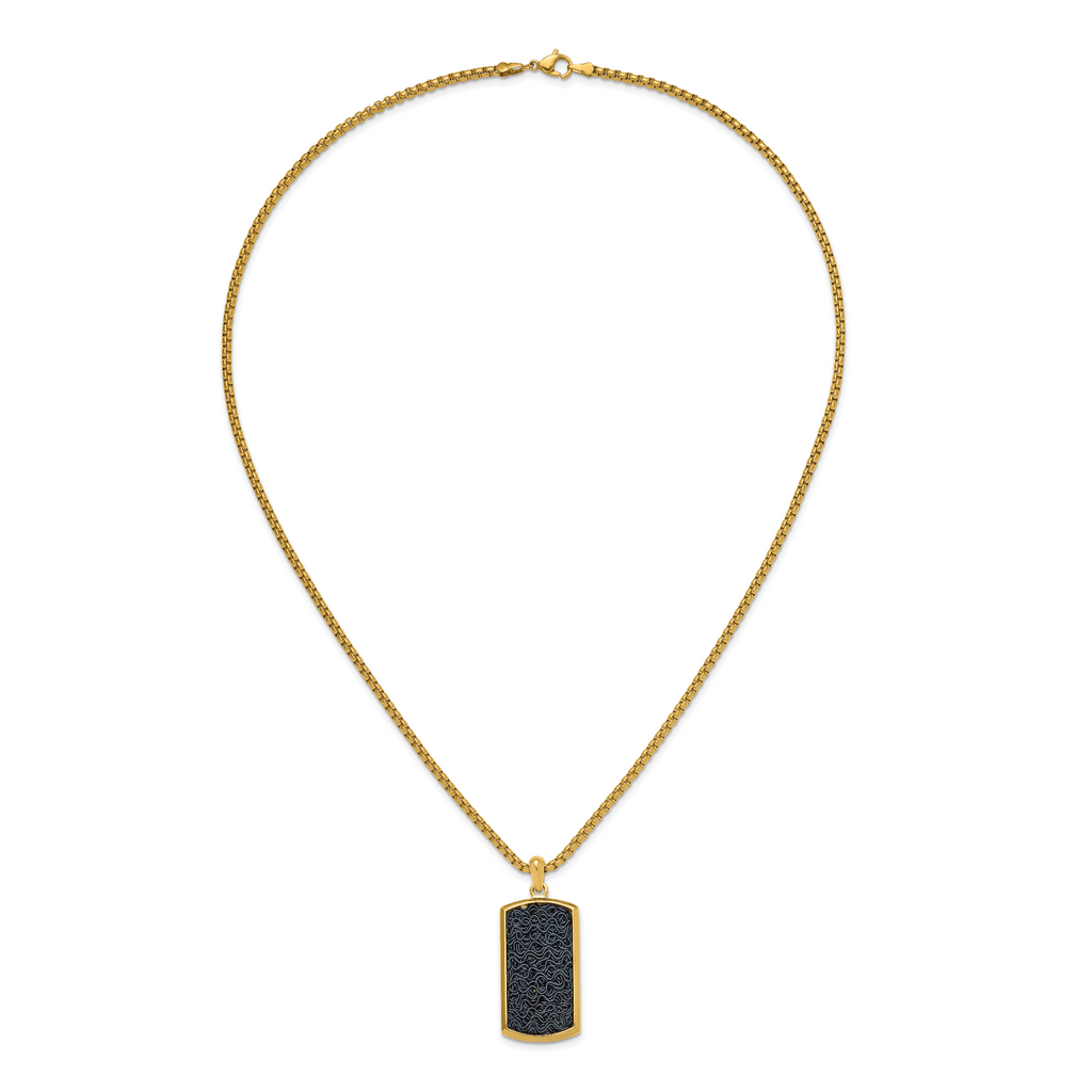 Men's Gold-Tone Polished Dog Tag Stainless Steel Box Chain Pendant Necklace 2.55mm