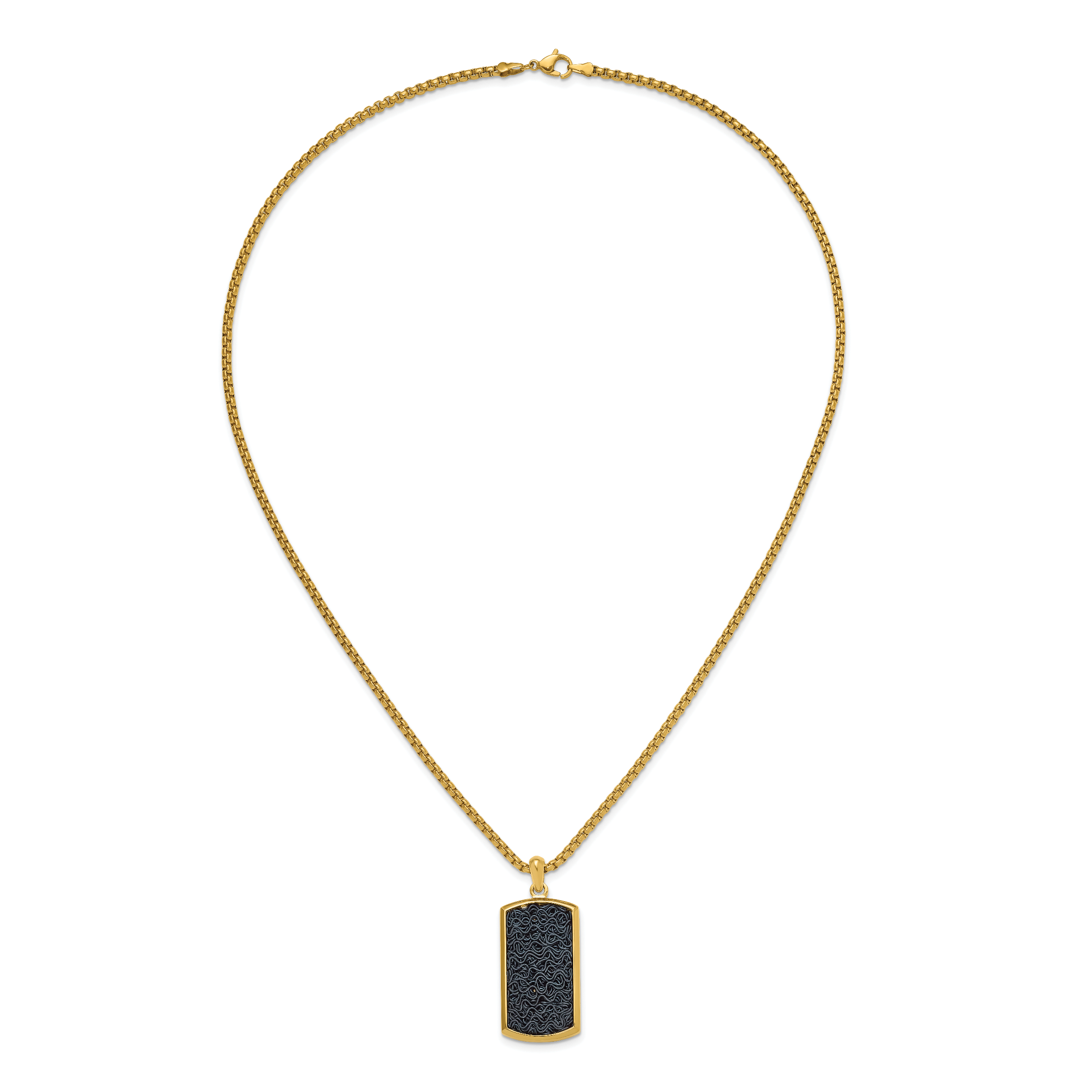 Men's Gold-Tone Polished Dog Tag Stainless Steel Box Chain Pendant Necklace 2.55mm