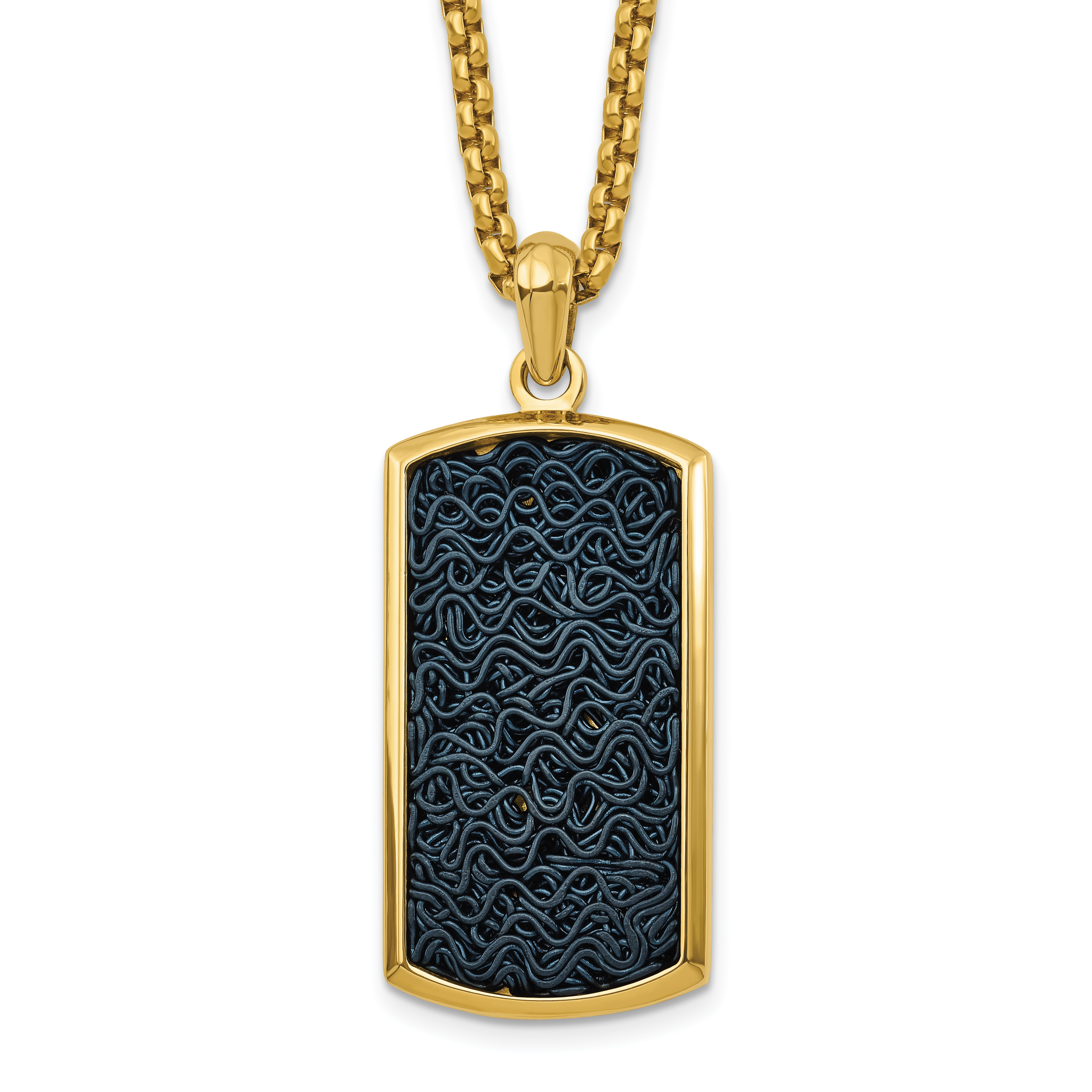 Men's Gold-Tone Polished Dog Tag Stainless Steel Box Chain Pendant Necklace 2.55mm