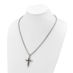 Men's Polished Black Cubic Zirconia Cross Stainless Steel Box Chain Necklace 3.1mm