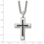 Men's Polished Black Cubic Zirconia Cross Stainless Steel Box Chain Necklace 3.1mm