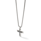 Men's Polished Black Cubic Zirconia Cross Stainless Steel Box Chain Necklace 3.1mm