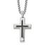 Men's Polished Black Cubic Zirconia Cross Stainless Steel Box Chain Necklace 3.1mm