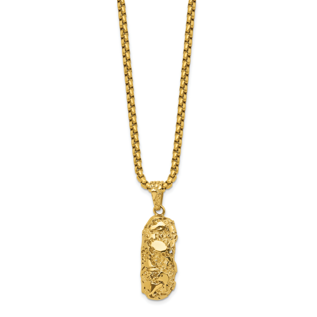 Men's Gold-Tone Polished Dog Tag Stainless Steel Box Chain Pendant Necklace 3.4mm