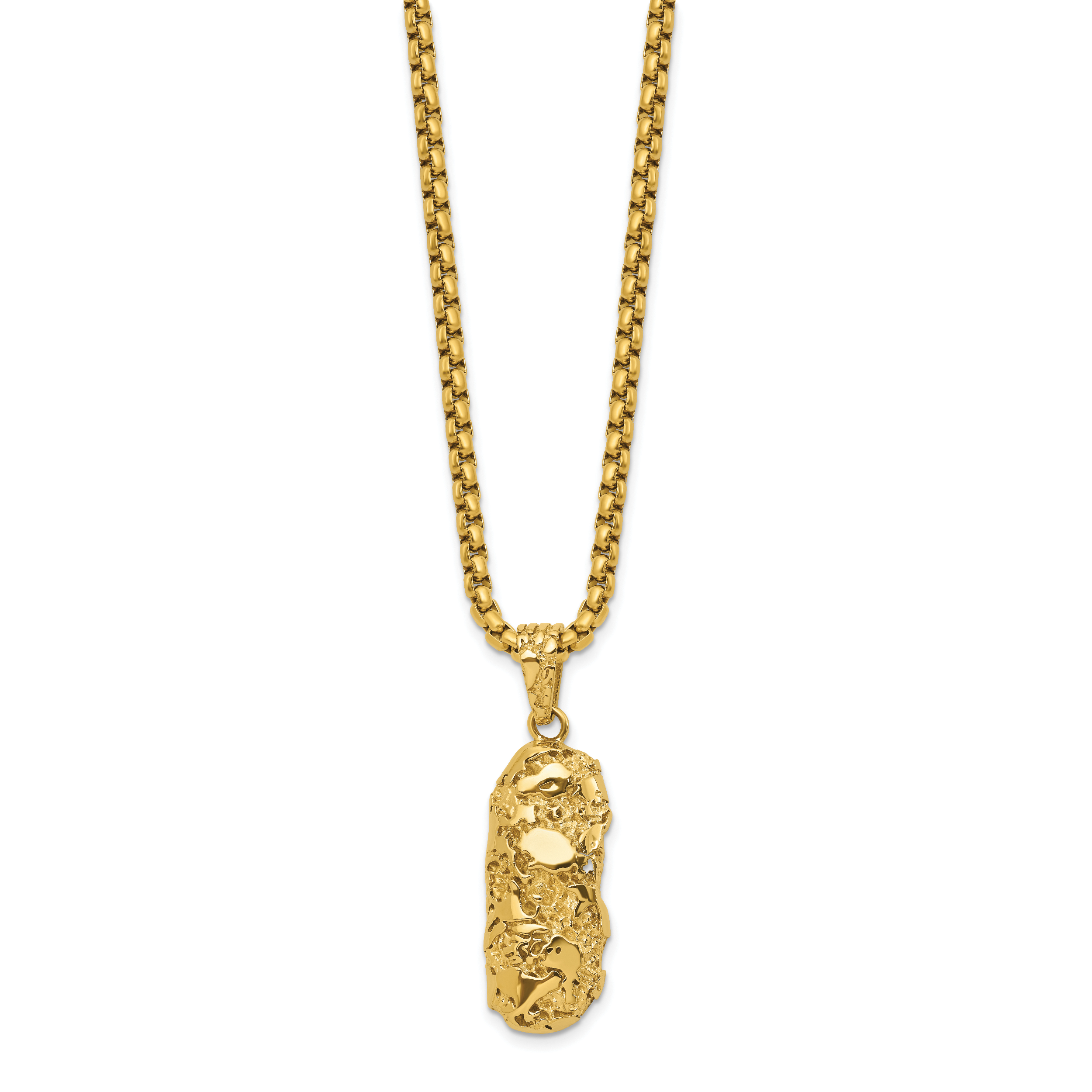 Men's Gold-Tone Polished Dog Tag Stainless Steel Box Chain Pendant Necklace 3.4mm