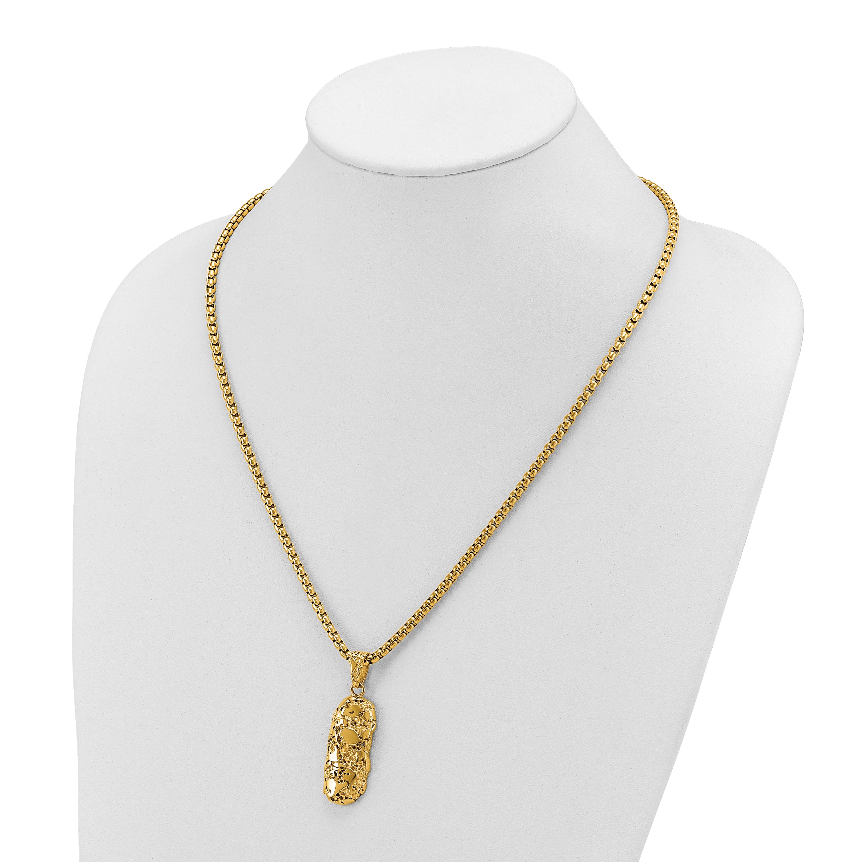 Men's Gold-Tone Polished Dog Tag Stainless Steel Box Chain Pendant Necklace 3.4mm