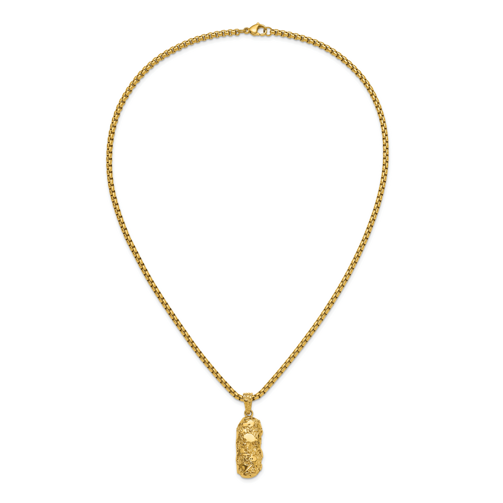 Men's Gold-Tone Polished Dog Tag Stainless Steel Box Chain Pendant Necklace 3.4mm
