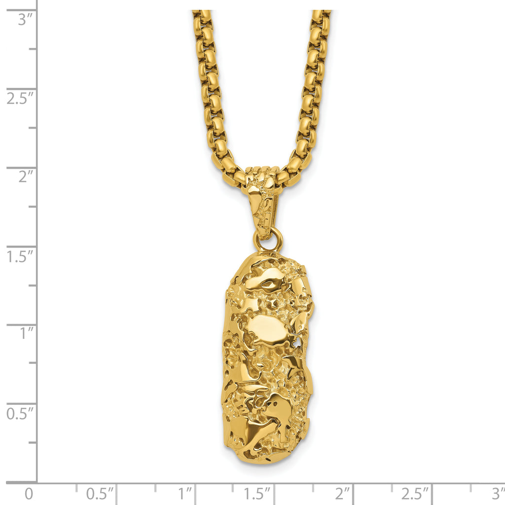 Men's Gold-Tone Polished Dog Tag Stainless Steel Box Chain Pendant Necklace 3.4mm