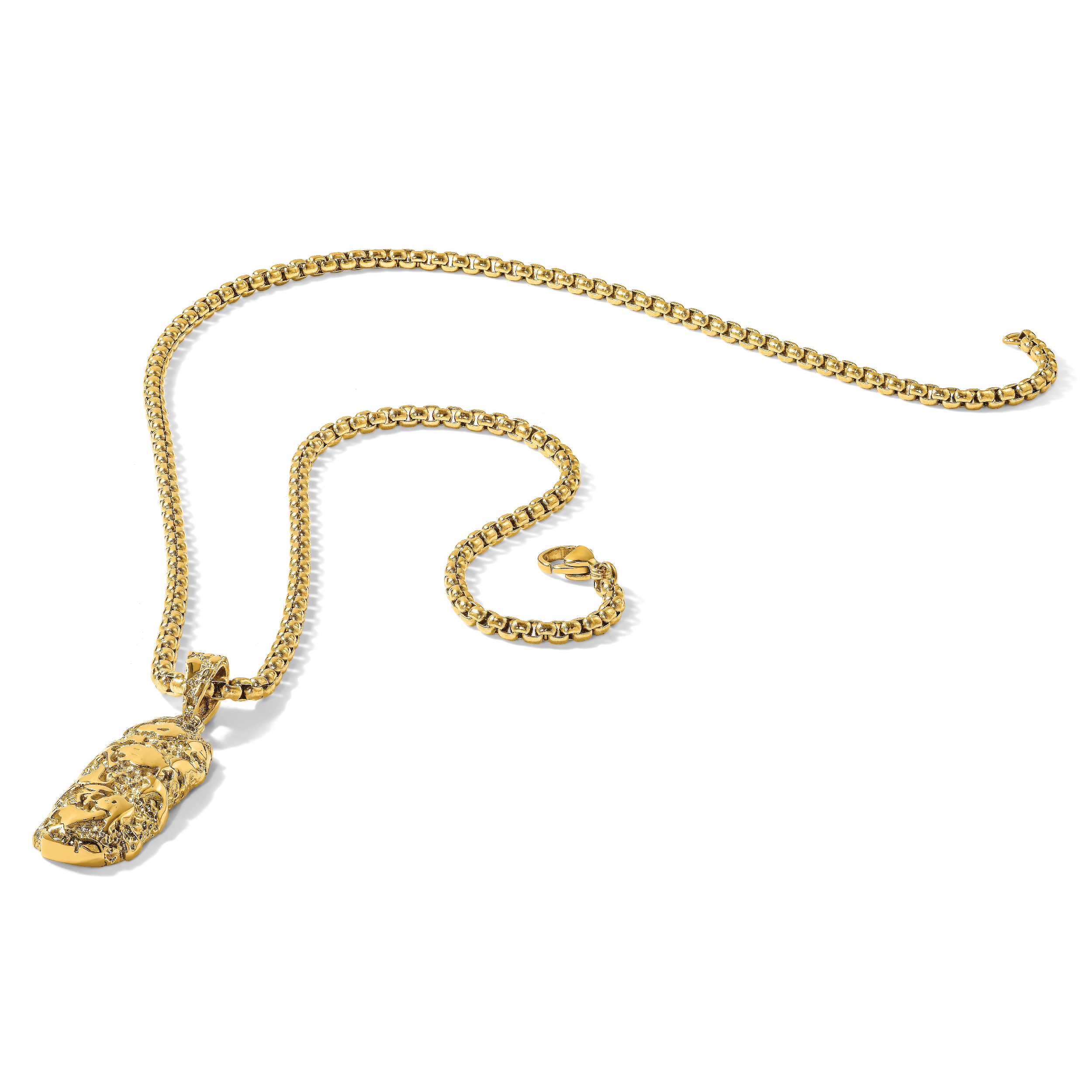 Men's Gold-Tone Polished Dog Tag Stainless Steel Box Chain Pendant Necklace 3.4mm