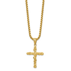 Men's Gold-Tone Polished Nugget Cross Stainless Steel Box Chain Necklace 3.4mm