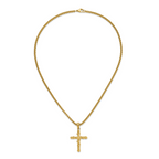 Men's Gold-Tone Polished Nugget Cross Stainless Steel Box Chain Necklace 3.4mm