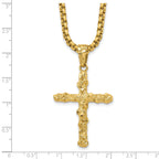 Men's Gold-Tone Polished Nugget Cross Stainless Steel Box Chain Necklace 3.4mm