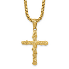 Men's Gold-Tone Polished Nugget Cross Stainless Steel Box Chain Necklace 3.4mm